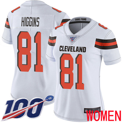 Cleveland Browns Rashard Higgins Women White Limited Jersey #81 NFL Football Road 100th Season Vapor Untouchable